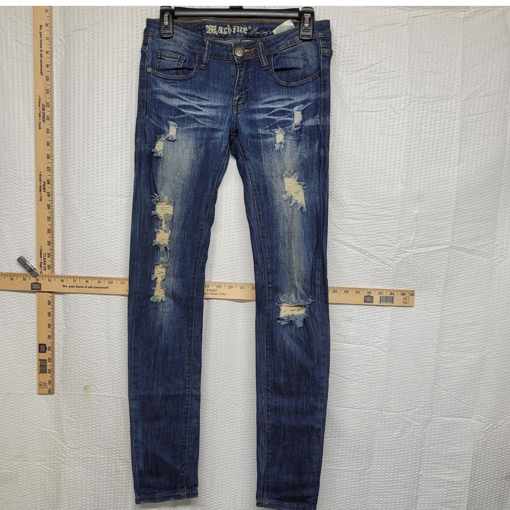 Machine Nouvelle Mode‎ Distressed Skinny Jeans Dark Wash Ripped Denim Size 27 3